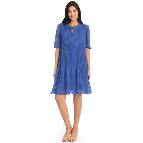 London Times NWT Elbow Sleeve Pleated Formal Dress Blue Size 14 - Picture 1 of 7